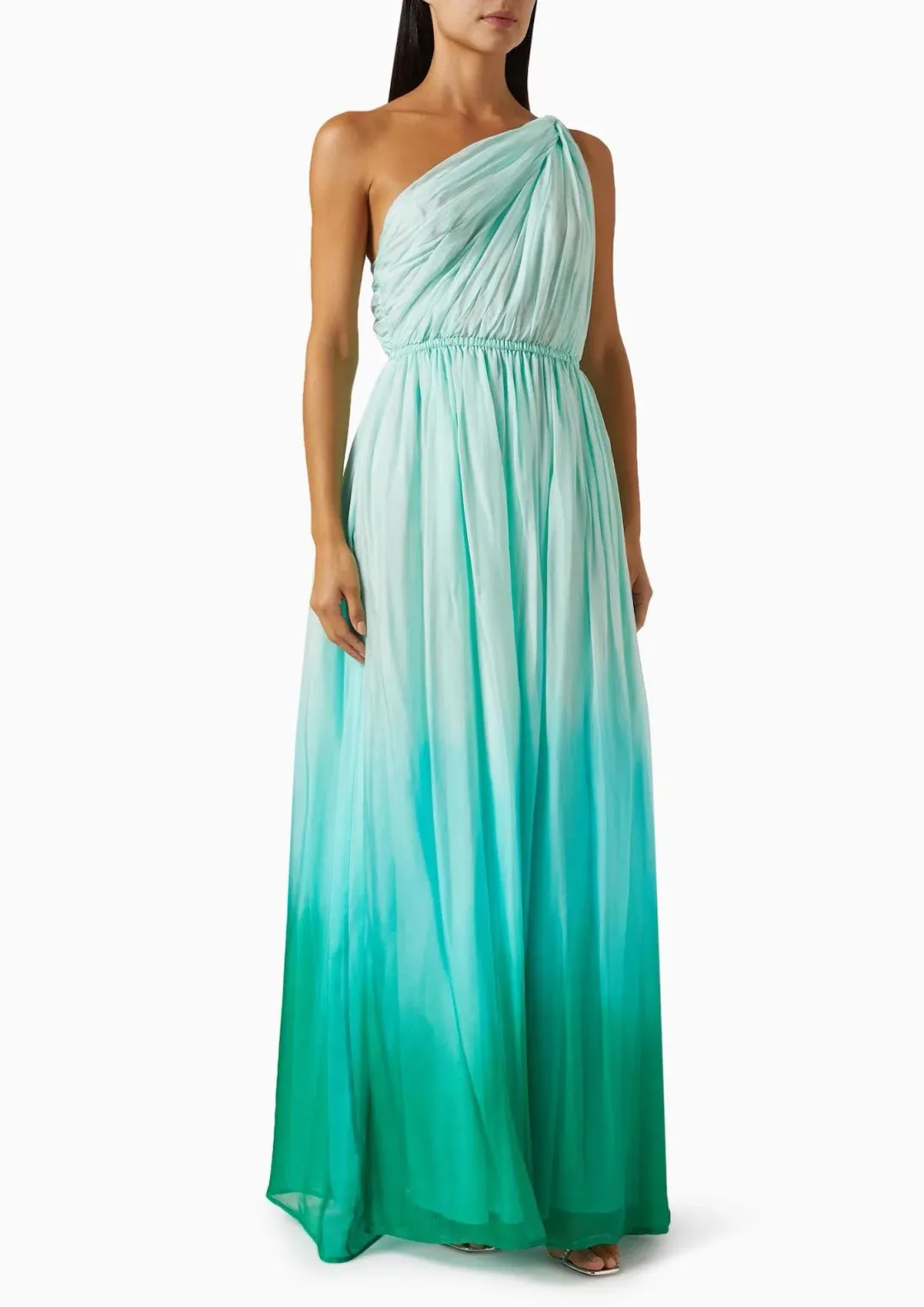 Leo Lin Adriana One Shoulder Maxi Dress Ombre Turquoise Size 14 for rent on The Volte - main image