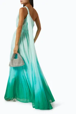 Leo Lin Adriana One Shoulder Maxi Dress Ombre Turquoise Size 14 for rent on The Volte - image 3