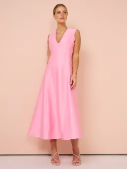 Leo Lin Nicola V Neck Midi Dress Bubblegum Size 14 for rent on The Volte - image 1