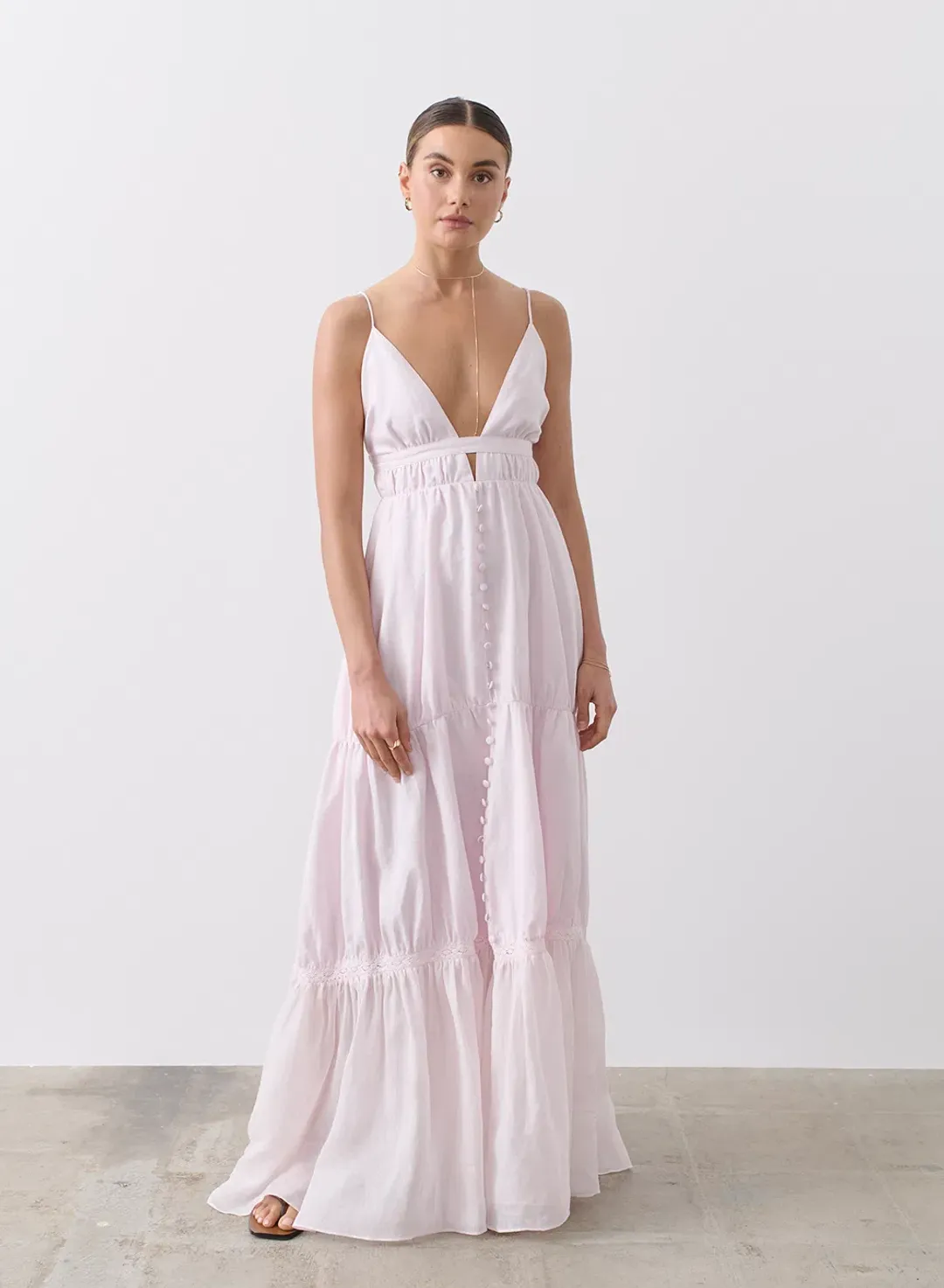 Joslin Liana Linen Ramie Maxi Dress Pink Size 8 for rent on The Volte - main image