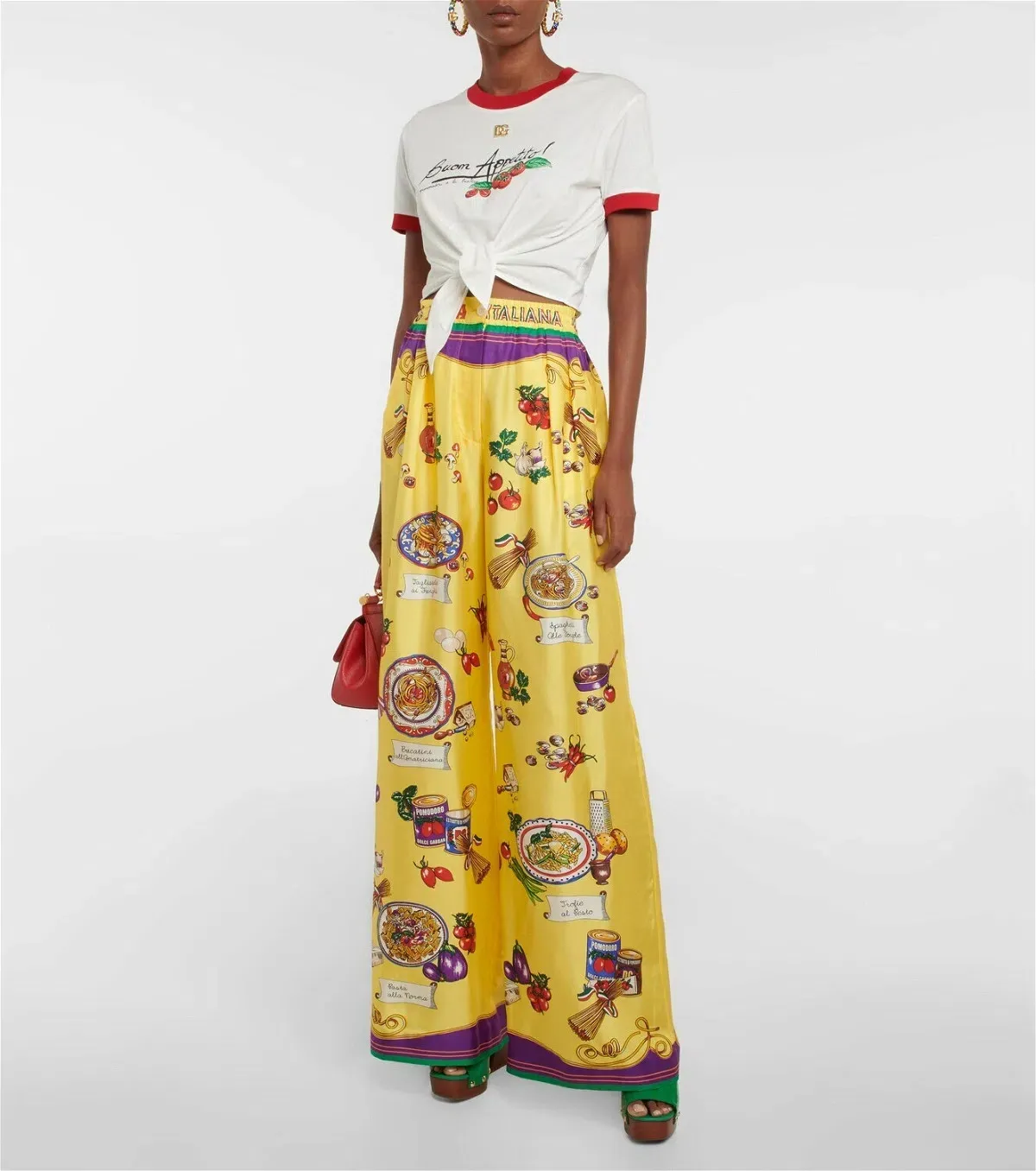 Dolce & Gabanna Pasta Silk Pants Print Size AU 12 for rent on The Volte - main image