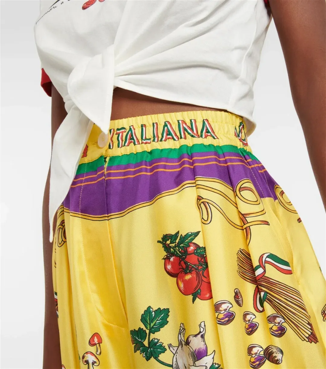 Dolce & Gabanna Pasta Silk Pants Print Size AU 12 for rent on The Volte - main image