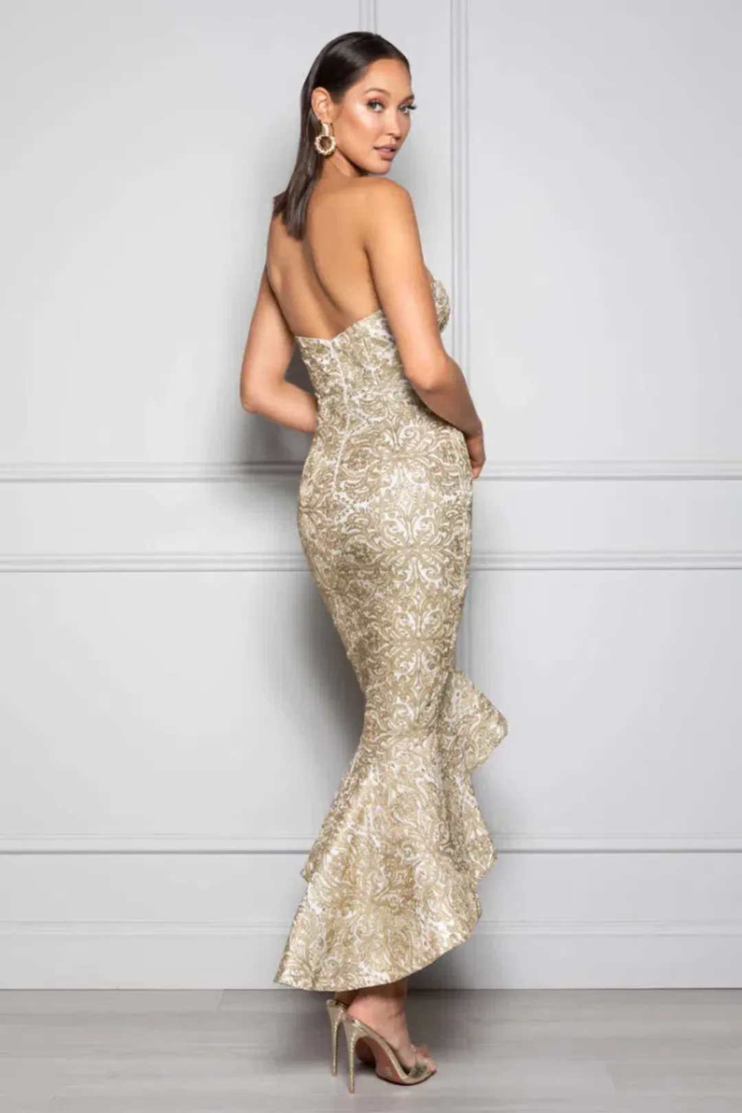 Elle Zeitoune Yasmin Midi Dress Gold Size 12 for rent on The Volte - main image