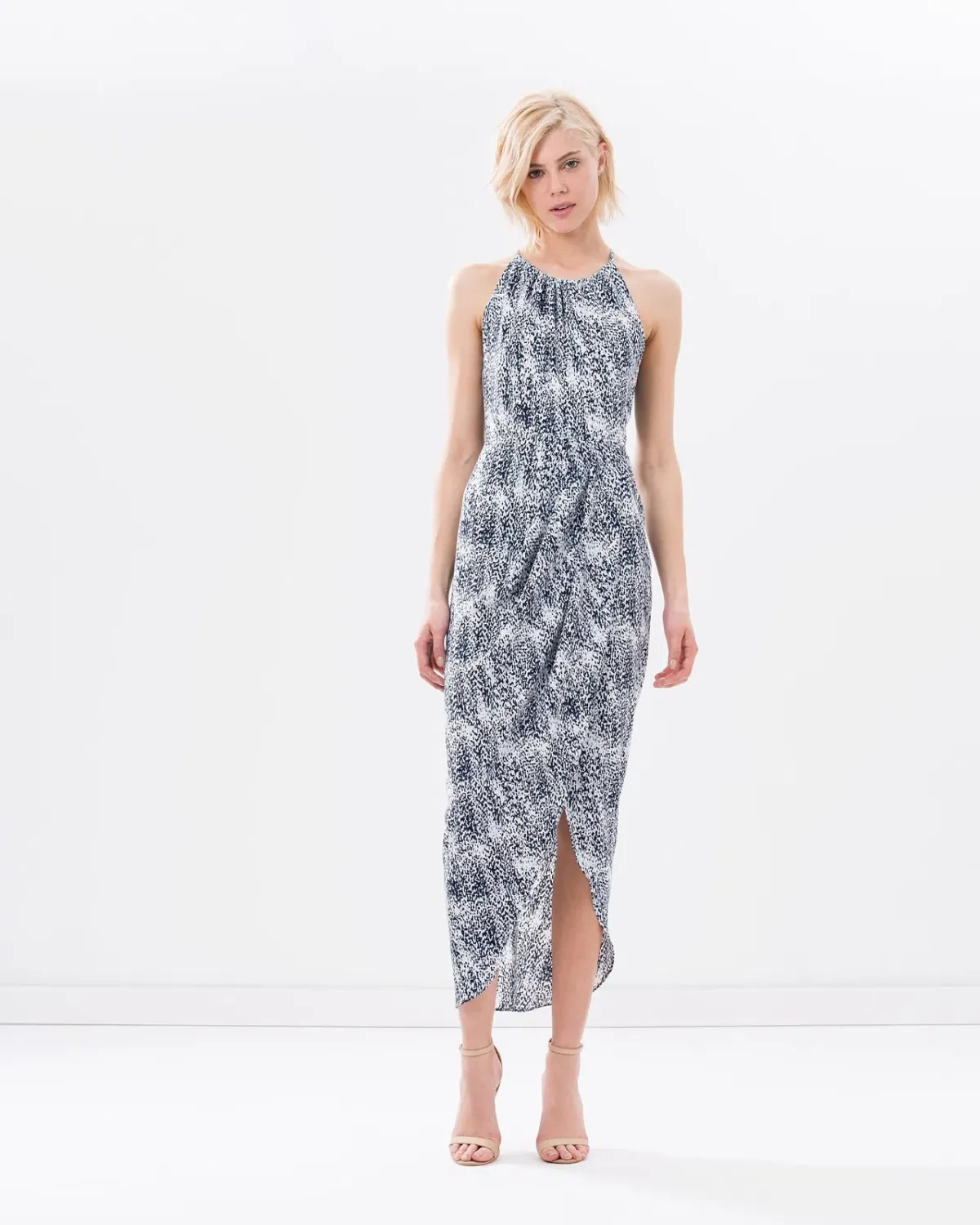 Shona Joy Cascada Ruched High Neck Maxi Dress Print Size 12 - Image 1