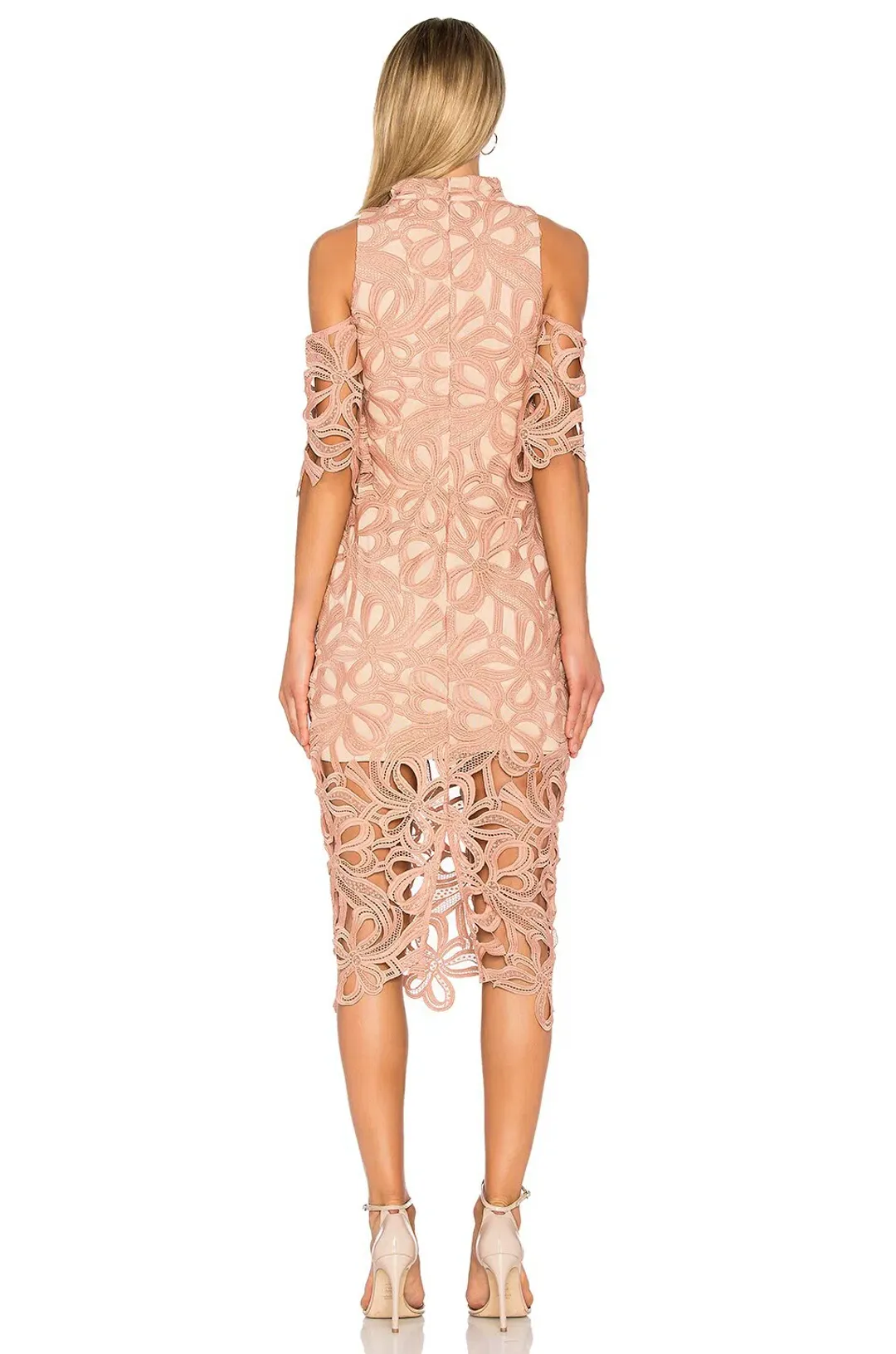 Elliatt Sight Embroidery Cold Shoulder Midi Dress Chalk Pink Size L / AU 12 for rent on The Volte - main image