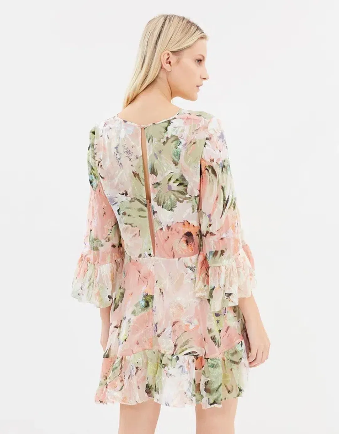 Alice McCall Silk Metallic Little Juliet Mini Dress Floral Size 4 for rent on The Volte - main image