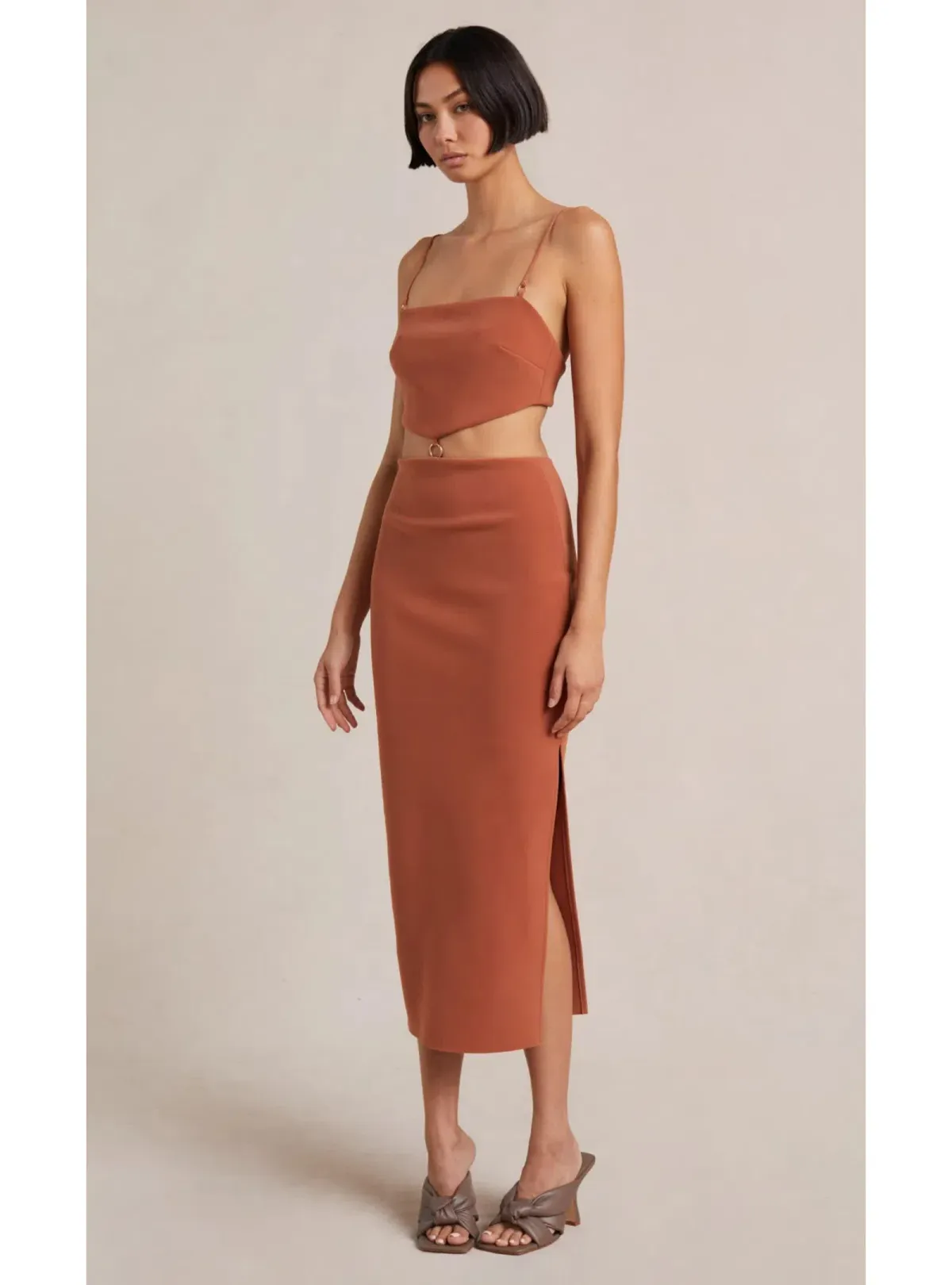 Bec & Bridge Alba Cut Out Midi Dress Terracotta Size AU 8 - Image 2