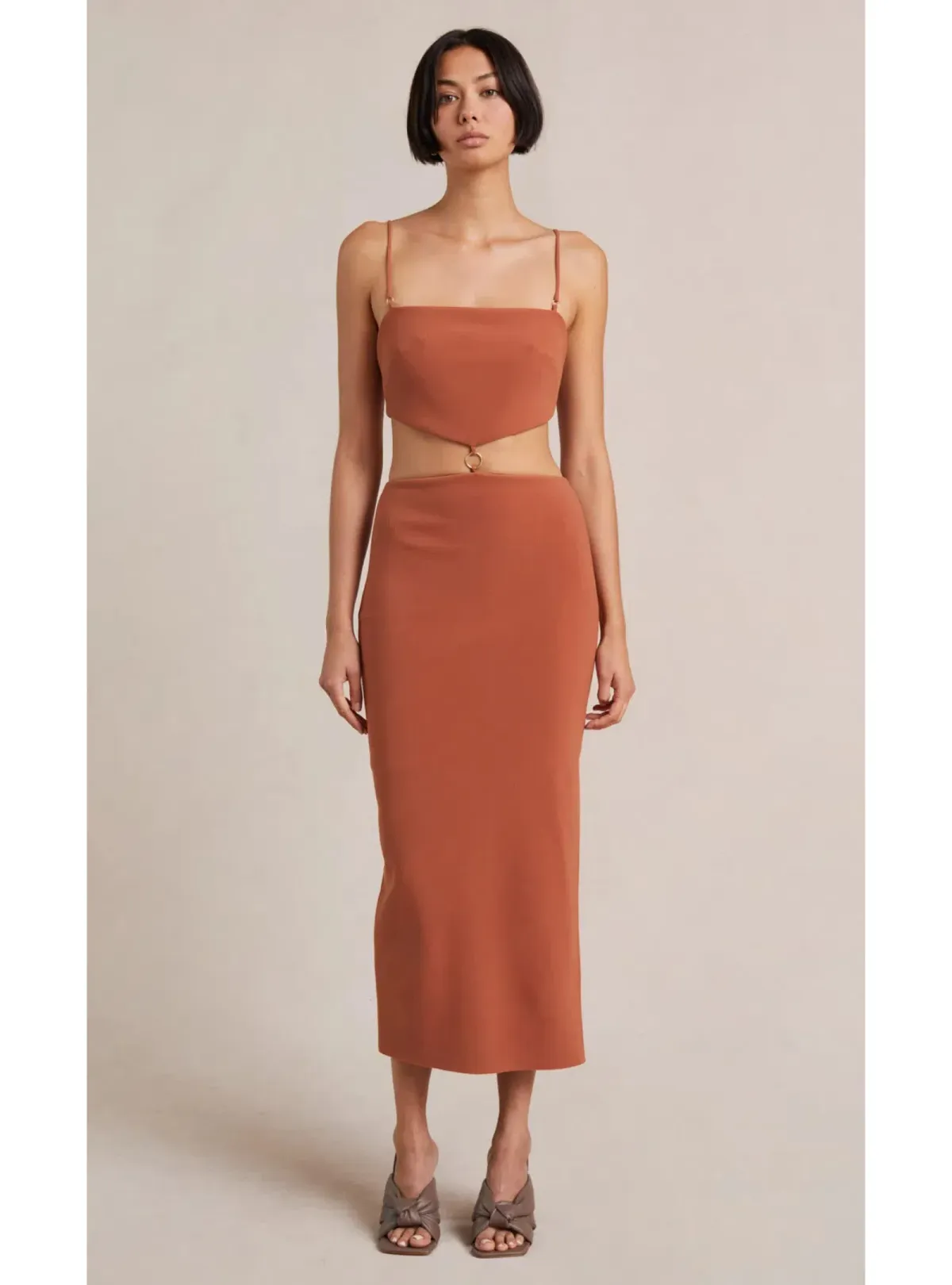 Bec & Bridge Alba Cut Out Midi Dress Terracotta Size AU 8 - Image 1