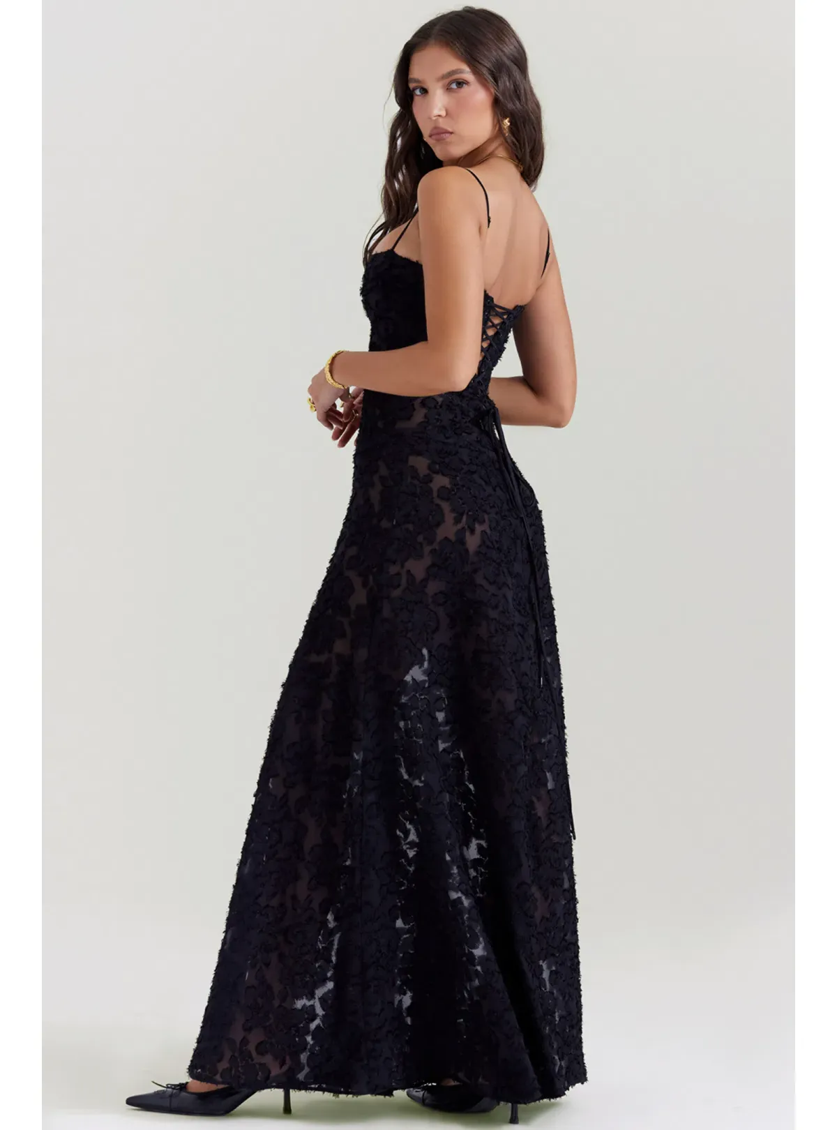 House Of CB Seren Lace Back Maxi Dress Black Floral Size M / AU 10 - Image 5