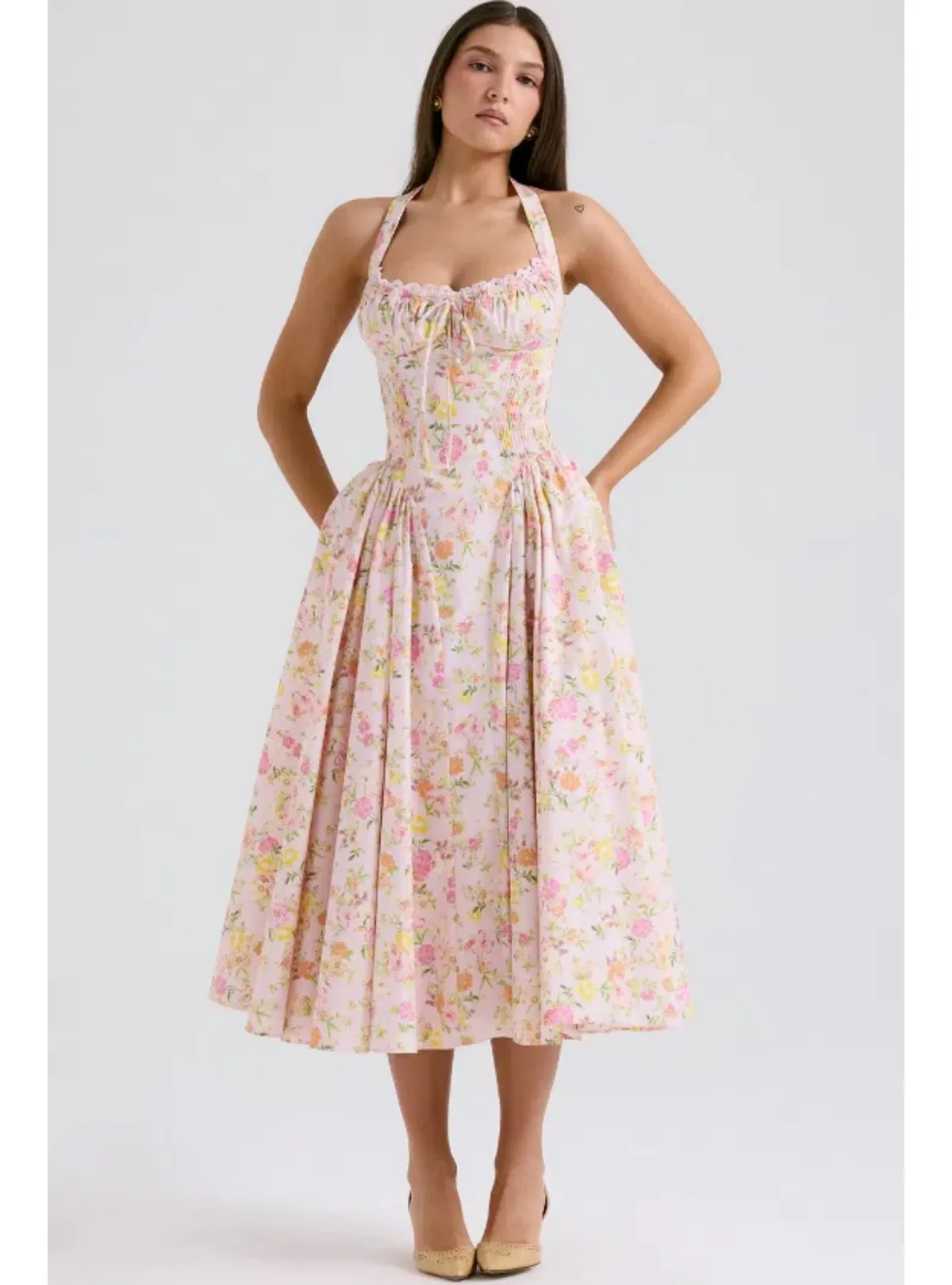 House Of CB Adabella Halter Midi Sundress Meadow Print Size M / 10 - Image 2