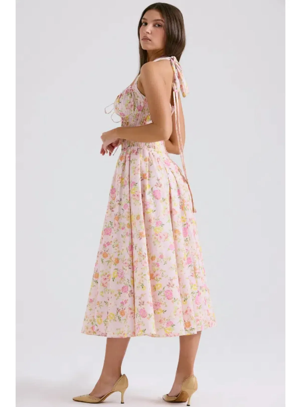 House Of CB Adabella Halter Midi Sundress Meadow Print Size M / 10 - Image 3