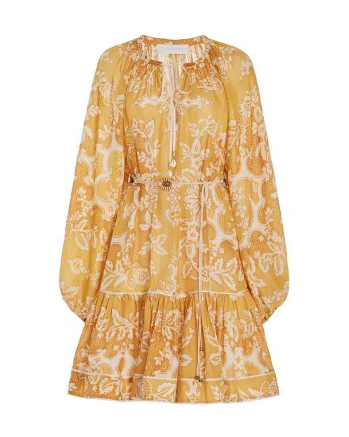 Zimmermann Raie Tiered Billow Mini Dress in Gold Damask Size 0/8 AU - Image 3