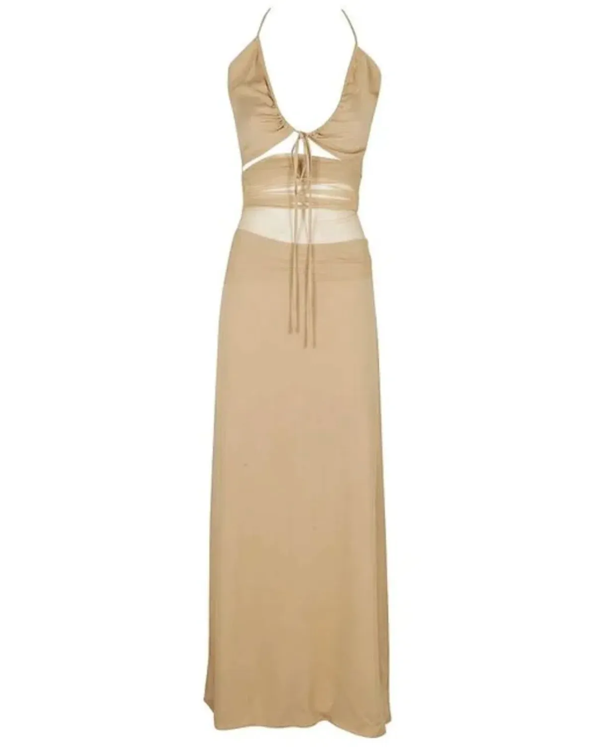 Christopher Esber Tulle Panel Back Halter Dress Tannin Size 10 AU - Image 1