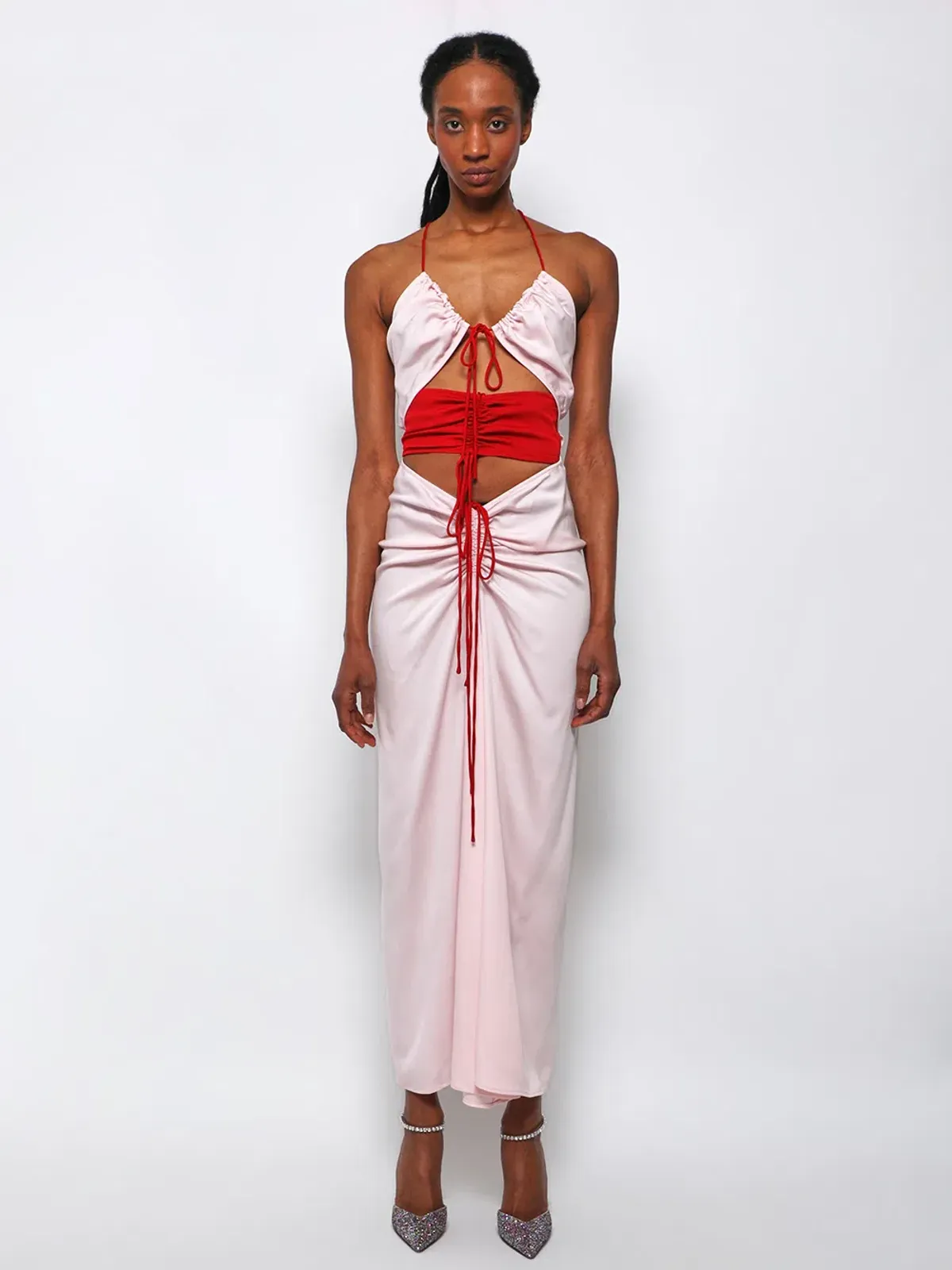 Christopher Esber Multi Panel Disconnect Ruched Halter Dress Rose Quartz Size 12 AU - Image 1