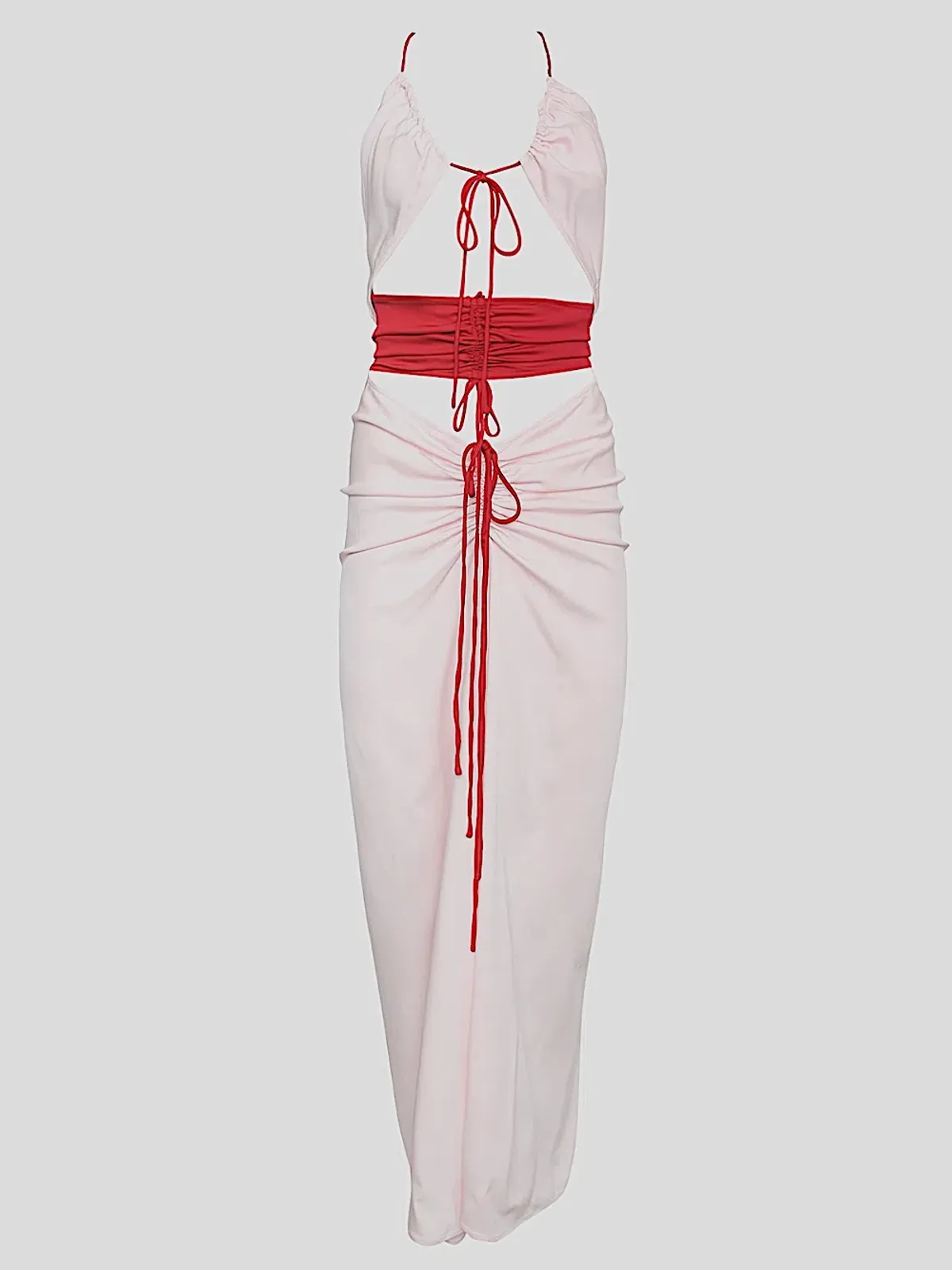 Christopher Esber Multi Panel Disconnect Ruched Halter Dress Rose Quartz Size 12 AU - Image 4