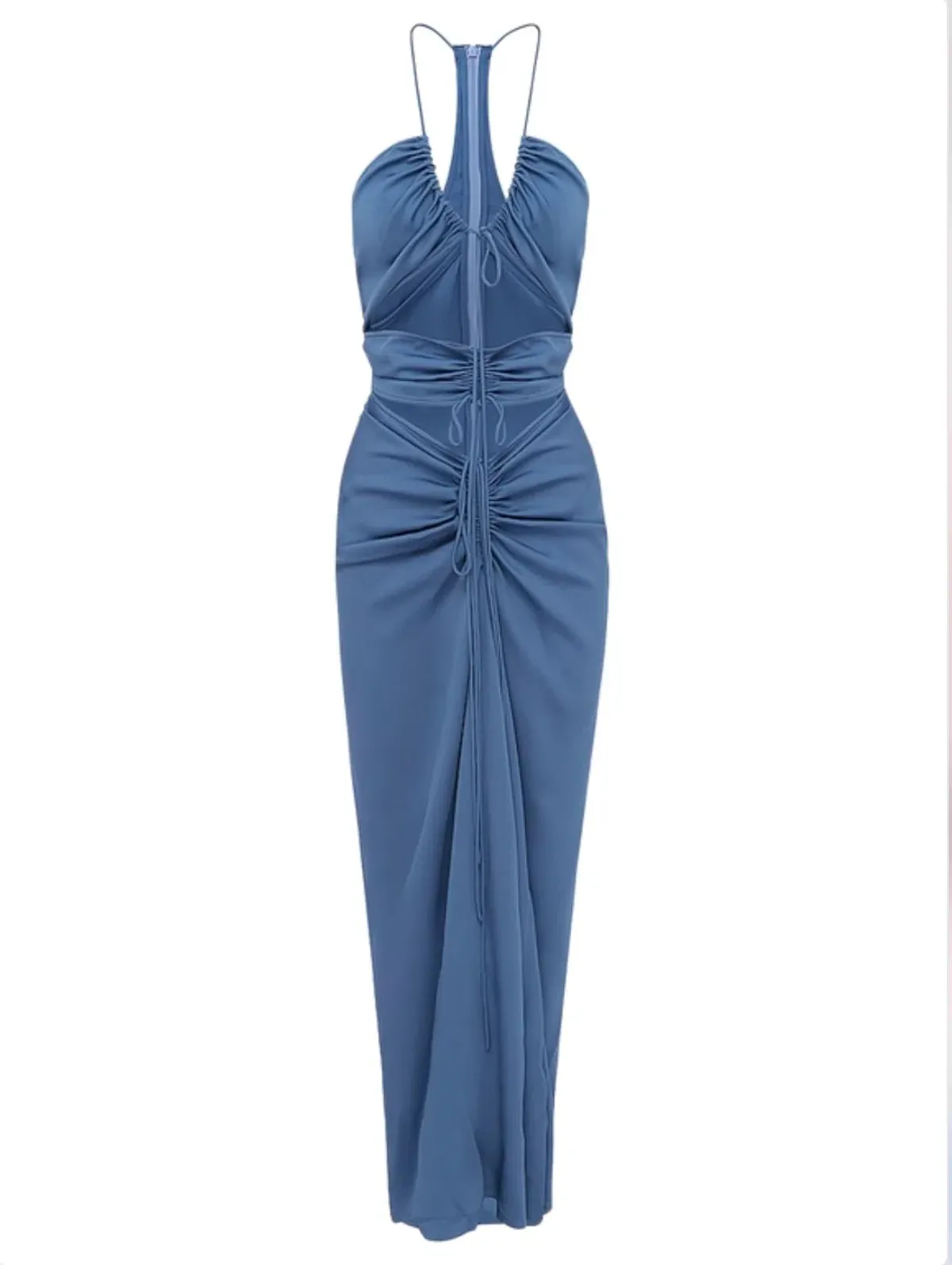 Christopher Esber Multi Panel Disconnect Ruched Halter Dress Lapis Size 14 AU - Image 4