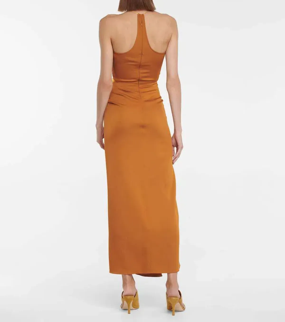 Christopher Esber Multi Panel Disconnect Ruched Halter Dress Caramel/Chalky Yellow Size 12 AU - Image 2