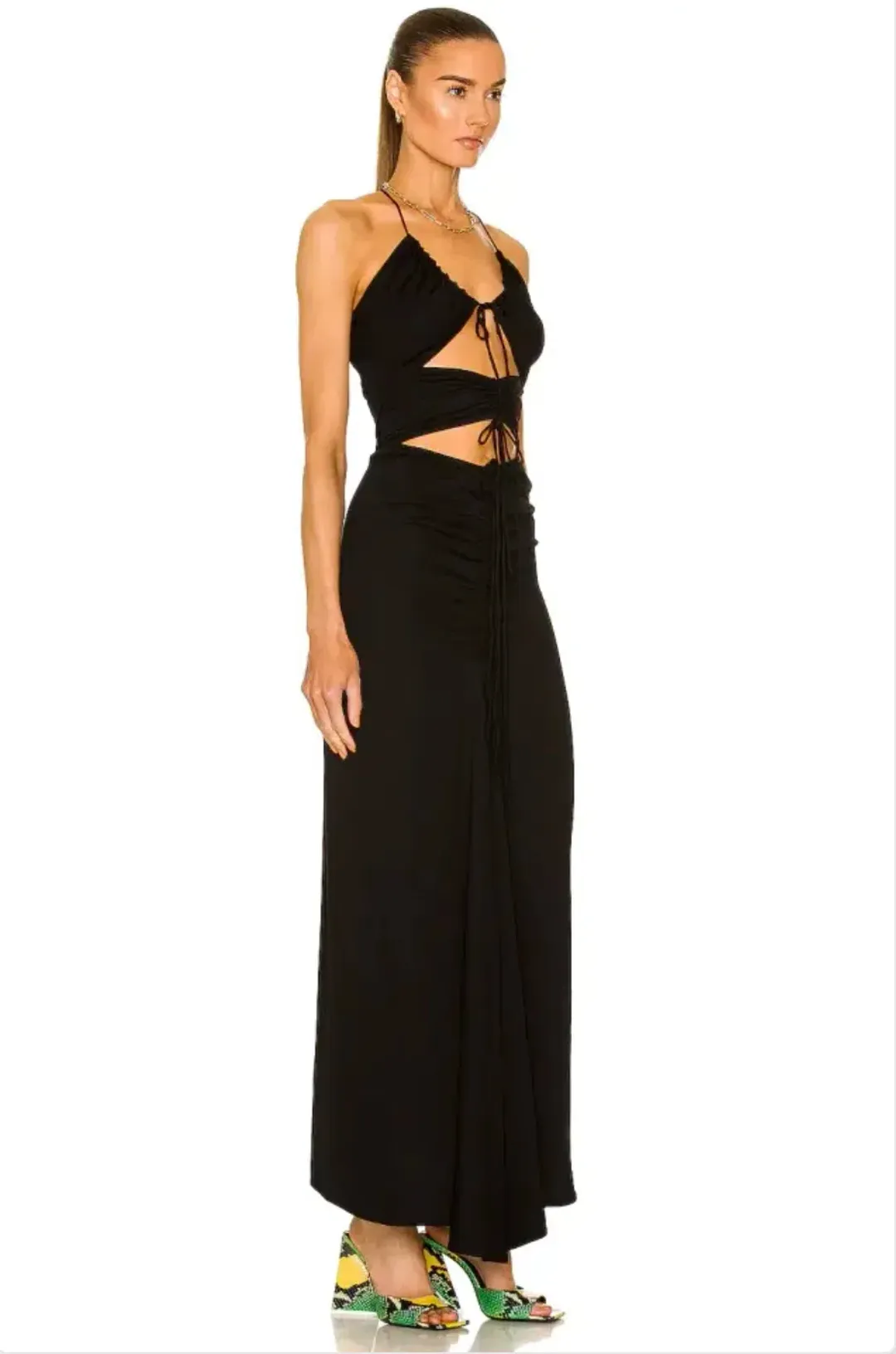 Christopher Esber Multi Panel Disconnect Ruched Halter Dress Black Size 4 AU for rent on The Volte - main image