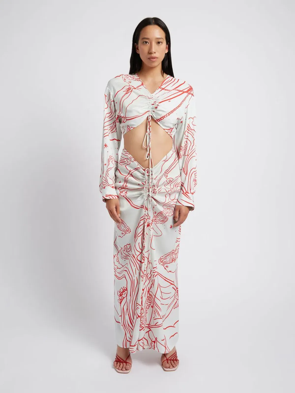 Christopher Esber Ruched Disconnect Shirt Dress Odyssey Print in Red/Ice Size 4 AU - Image 1