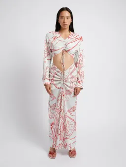 Christopher Esber Ruched Disconnect Shirt Dress Odyssey Print in Red/Ice Size 4 AU for rent on The Volte - image 1