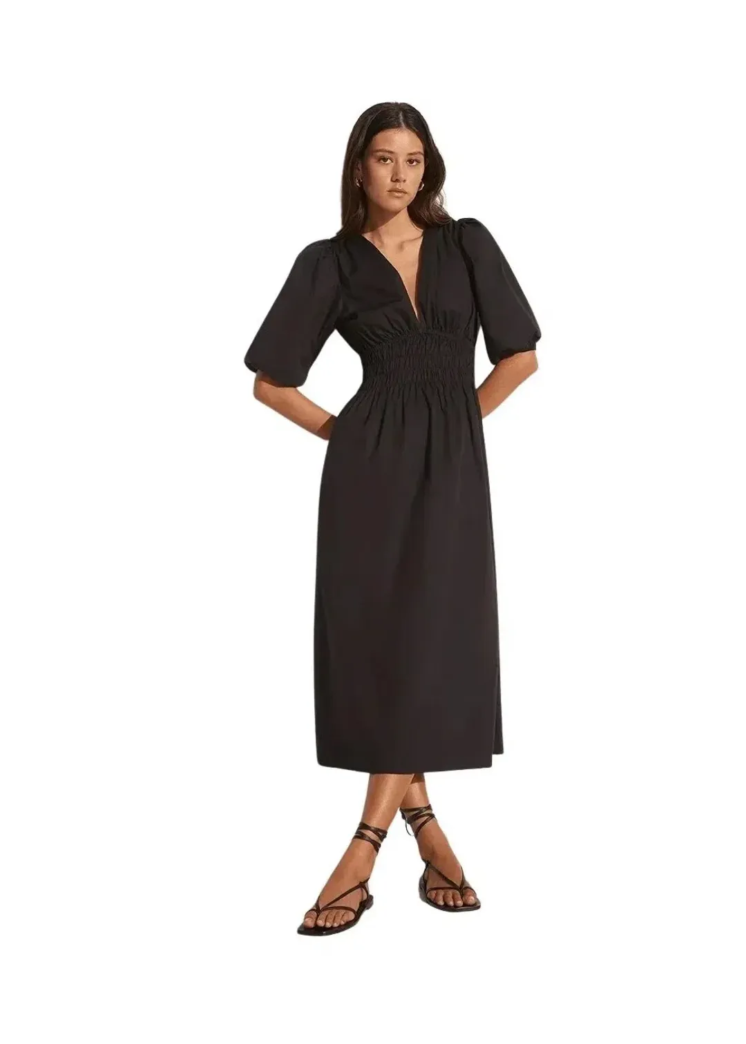 Faithfull The Brand Agnata Midi Dress Black Size 6 for rent on The Volte - main image