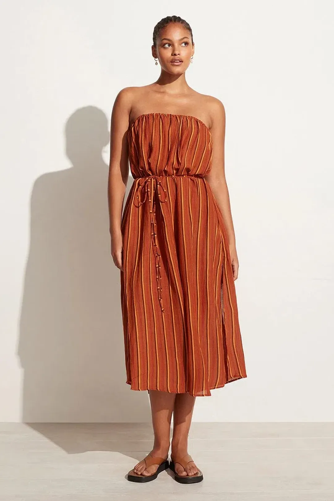 Faithfull The Brand Luannah Midi Dress Aria Stripe Size 8 for rent on The Volte - main image
