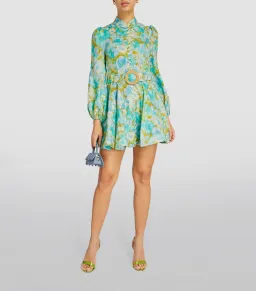 Zimmermann High Tide Buttoned Mini Dress Aqua Ikat Floral Size 2/ AU 12 for rent on The Volte - image 1