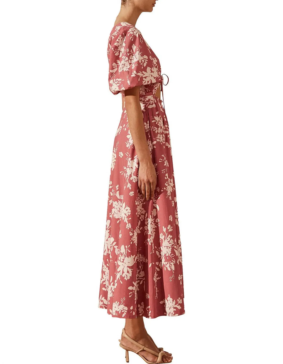 Shona Joy Cali Short Sleeve Cut Out Midi Dress Pink Floral Size 10 - Image 4