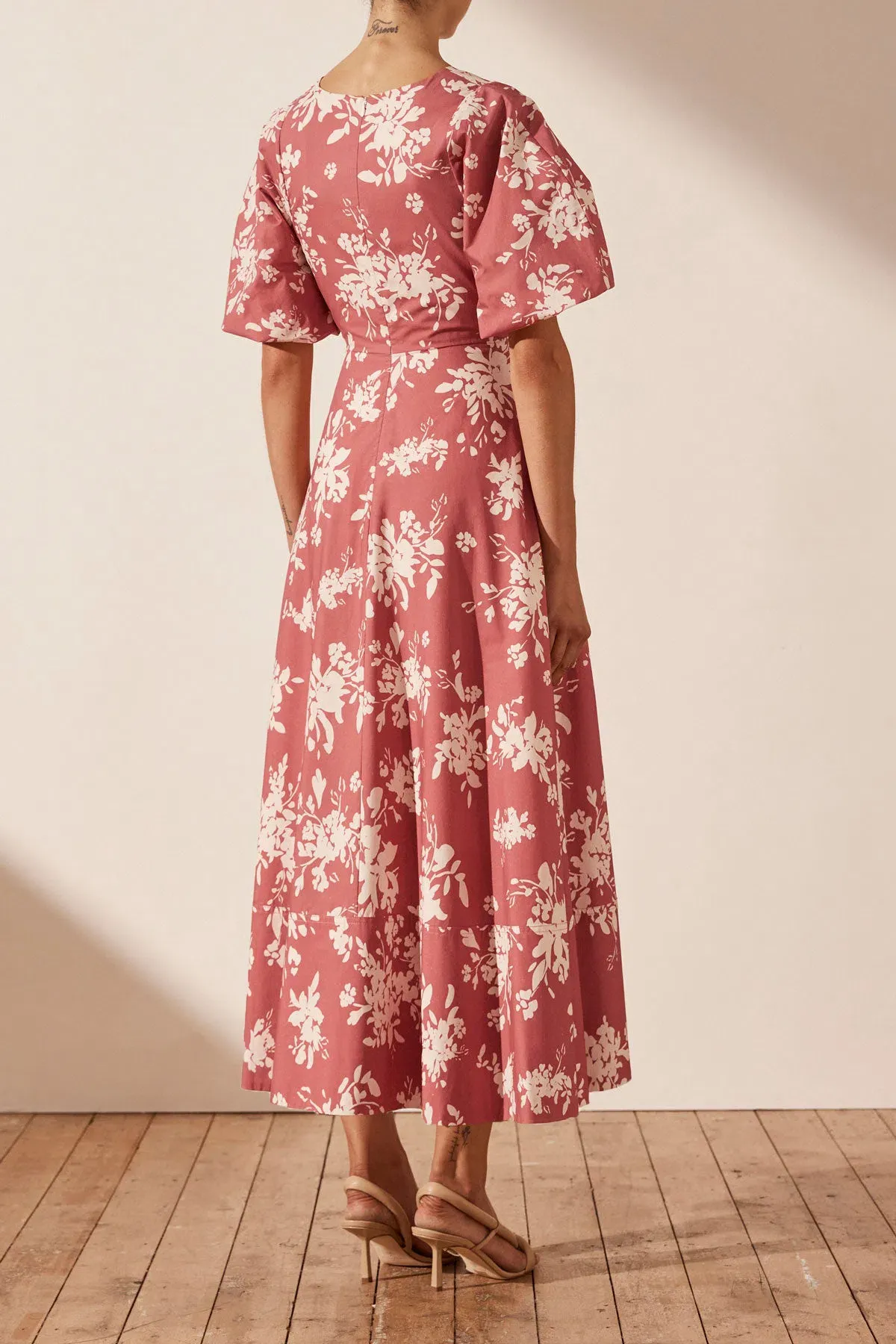 Shona Joy Cali Short Sleeve Cut Out Midi Dress Pink Floral Size 12 - Image 2