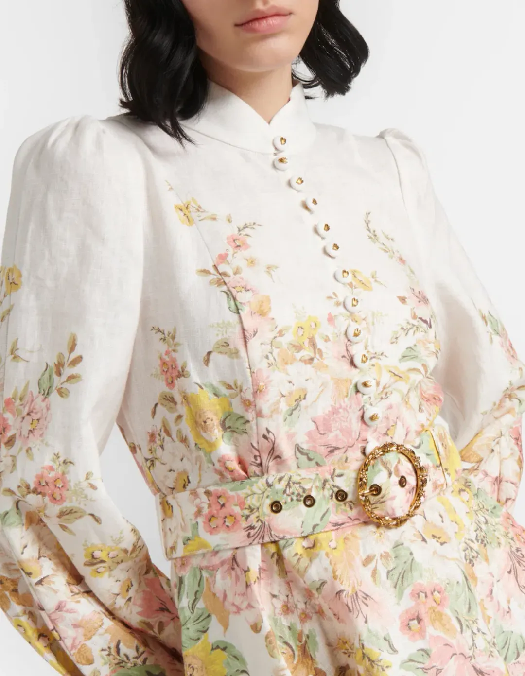 Zimmermann Matchmaker Buttoned Mini Dress Ivory Coral Floral Size 2 / AU 12 for rent on The Volte - main image