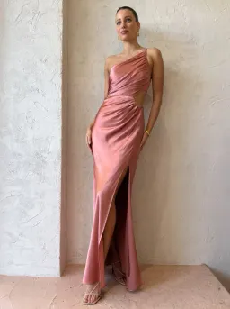 Shona Joy Asymmetrical Gathered Maxi Dress Antique Rose Size 6 for rent on The Volte - image 2