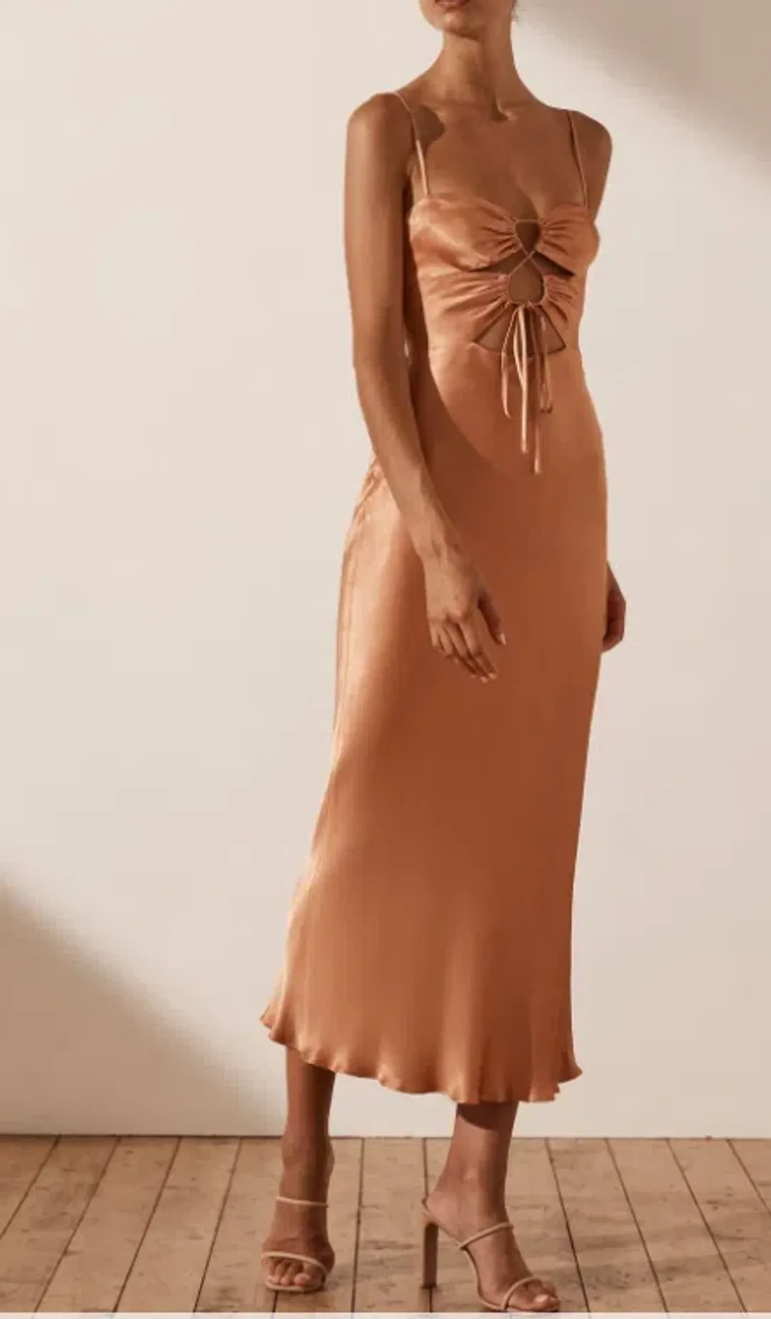 Shona Joy Eloise Lace Up Midi Dress in Caramel Size 6 for rent on The Volte - main image