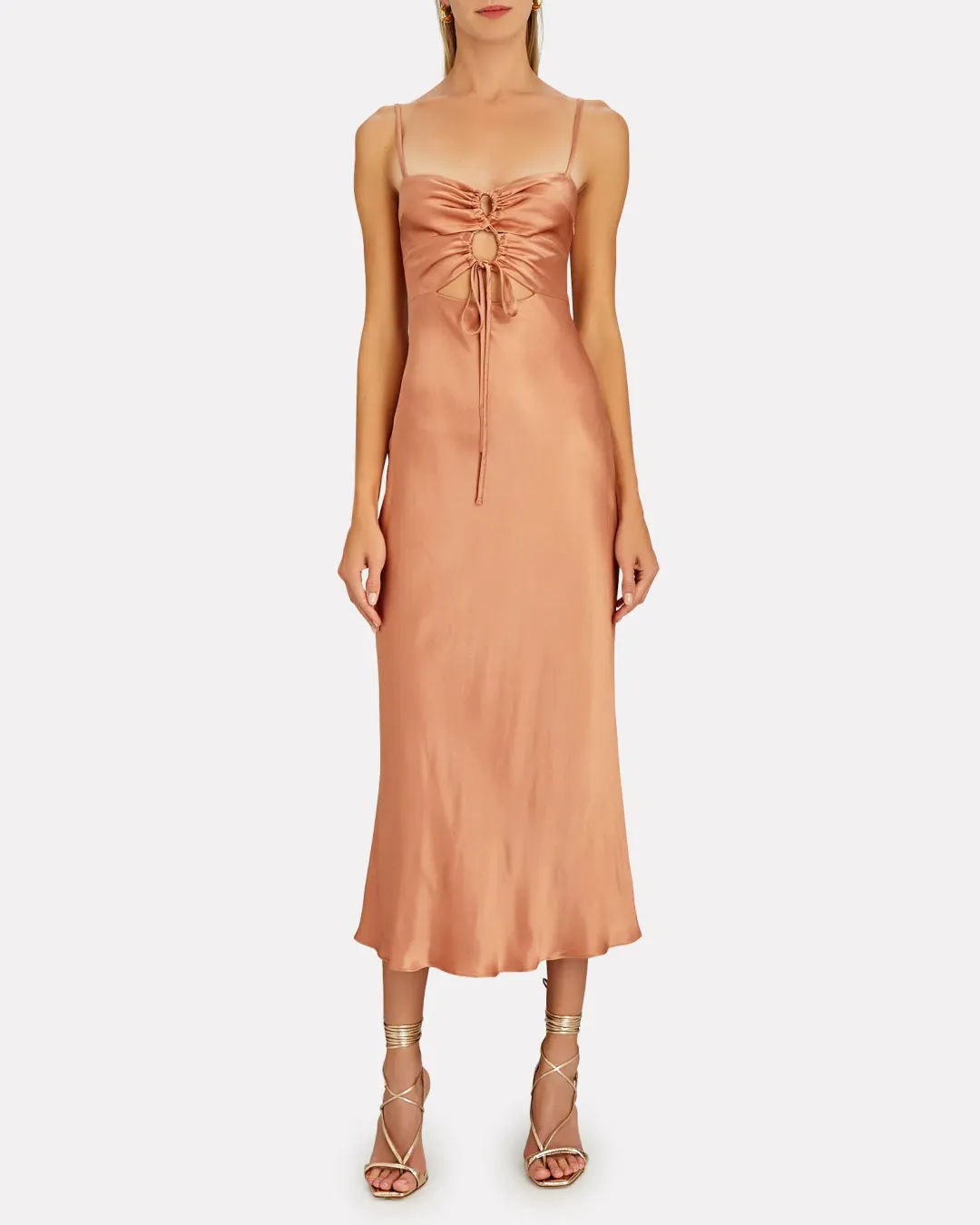 Shona Joy Eloise Lace Up Midi Dress in Caramel Size 6 for rent on The Volte - main image
