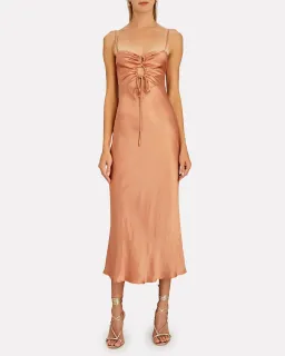 Shona Joy Eloise Lace Up Midi Dress in Caramel Size 6 for rent on The Volte - image 1