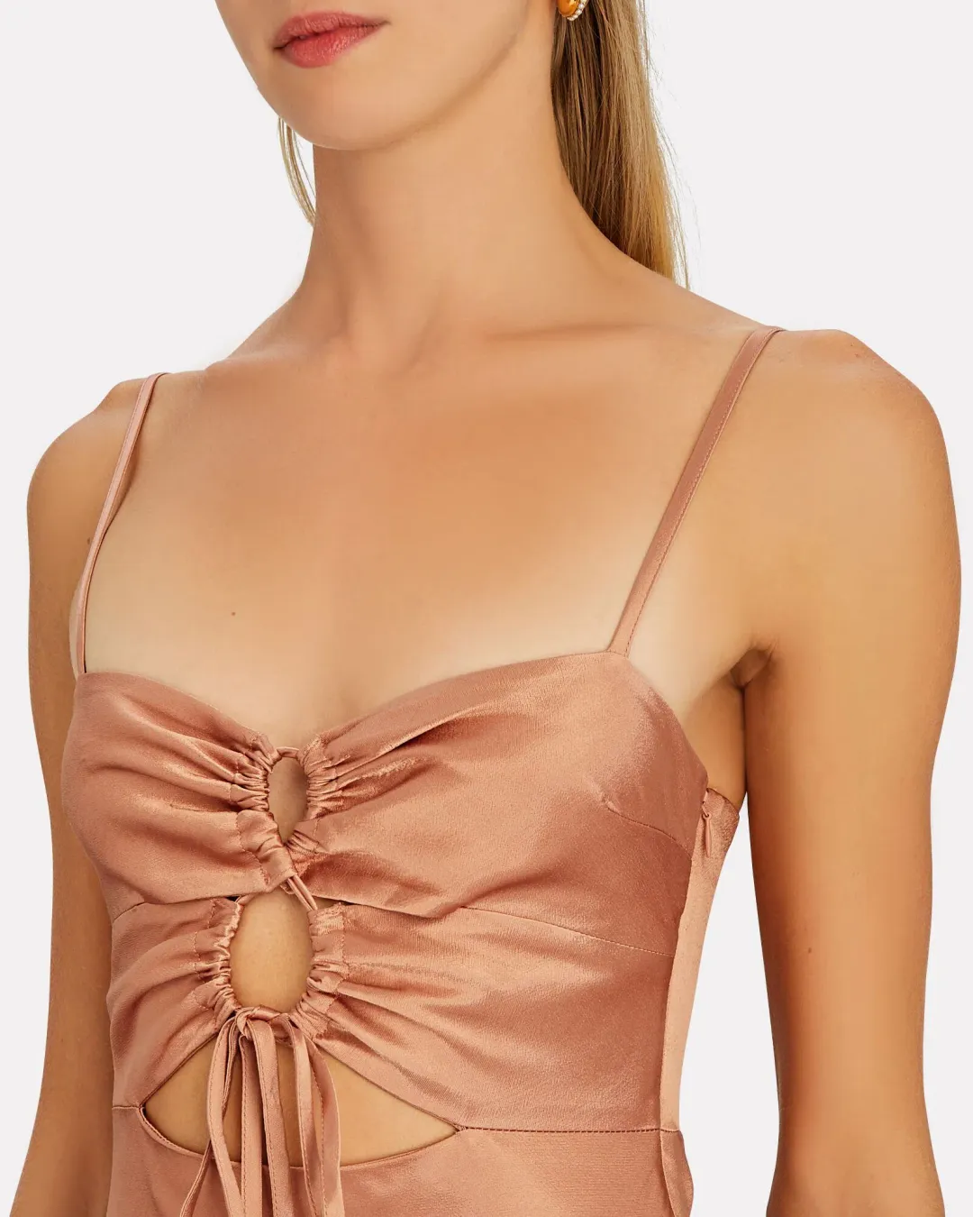 Shona Joy Eloise Lace Up Midi Dress in Caramel Size 6 for rent on The Volte - main image