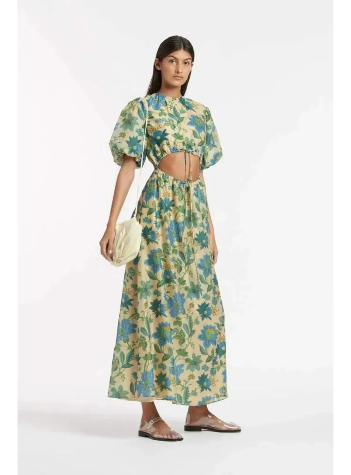 Sir the Label Celia Puff Sleeve Midi Dress Blue Size AU 6 for rent on The Volte - main image