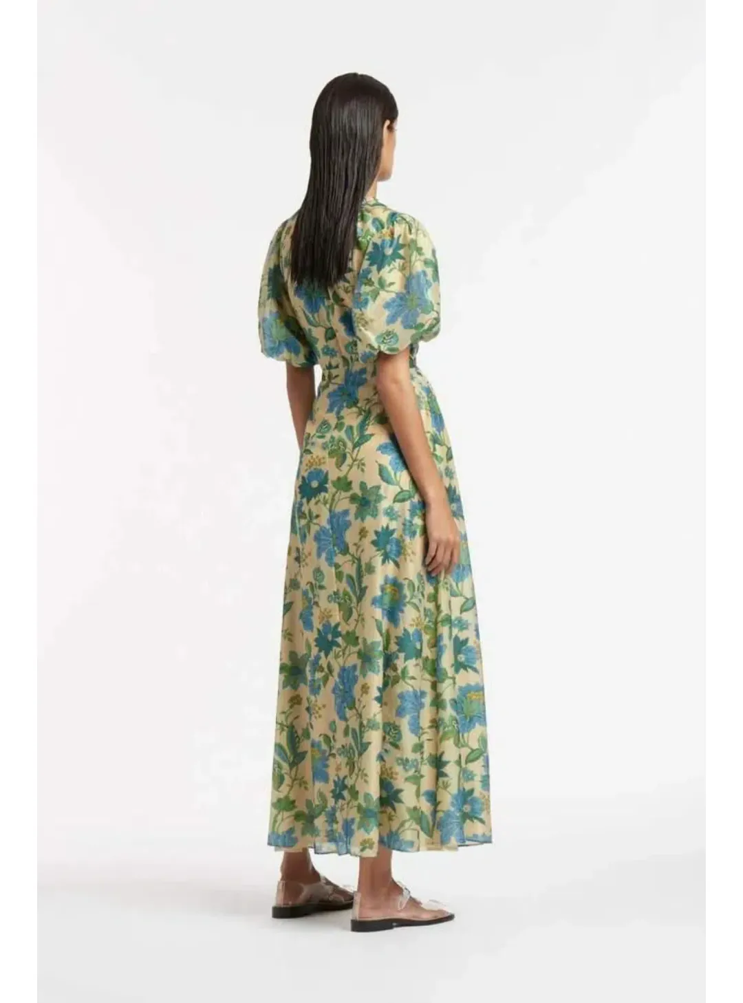 Sir the Label Celia Puff Sleeve Midi Dress Blue Size AU 6 for rent on The Volte - main image