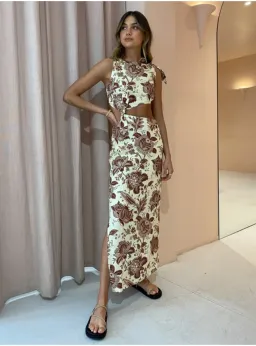 Sir The Label Rei Knot Midi Dress Citrus Lilium Print Size AU 8 for rent on The Volte - image 2