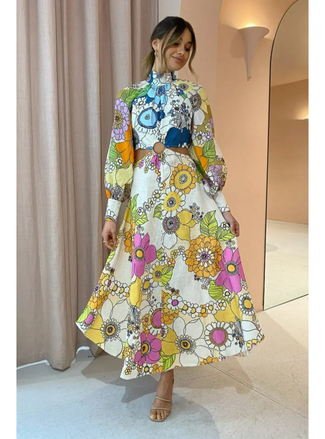 Alemais Farrah Cut Out Midi Dress In Multi Size AU 10 for rent on The Volte - main image