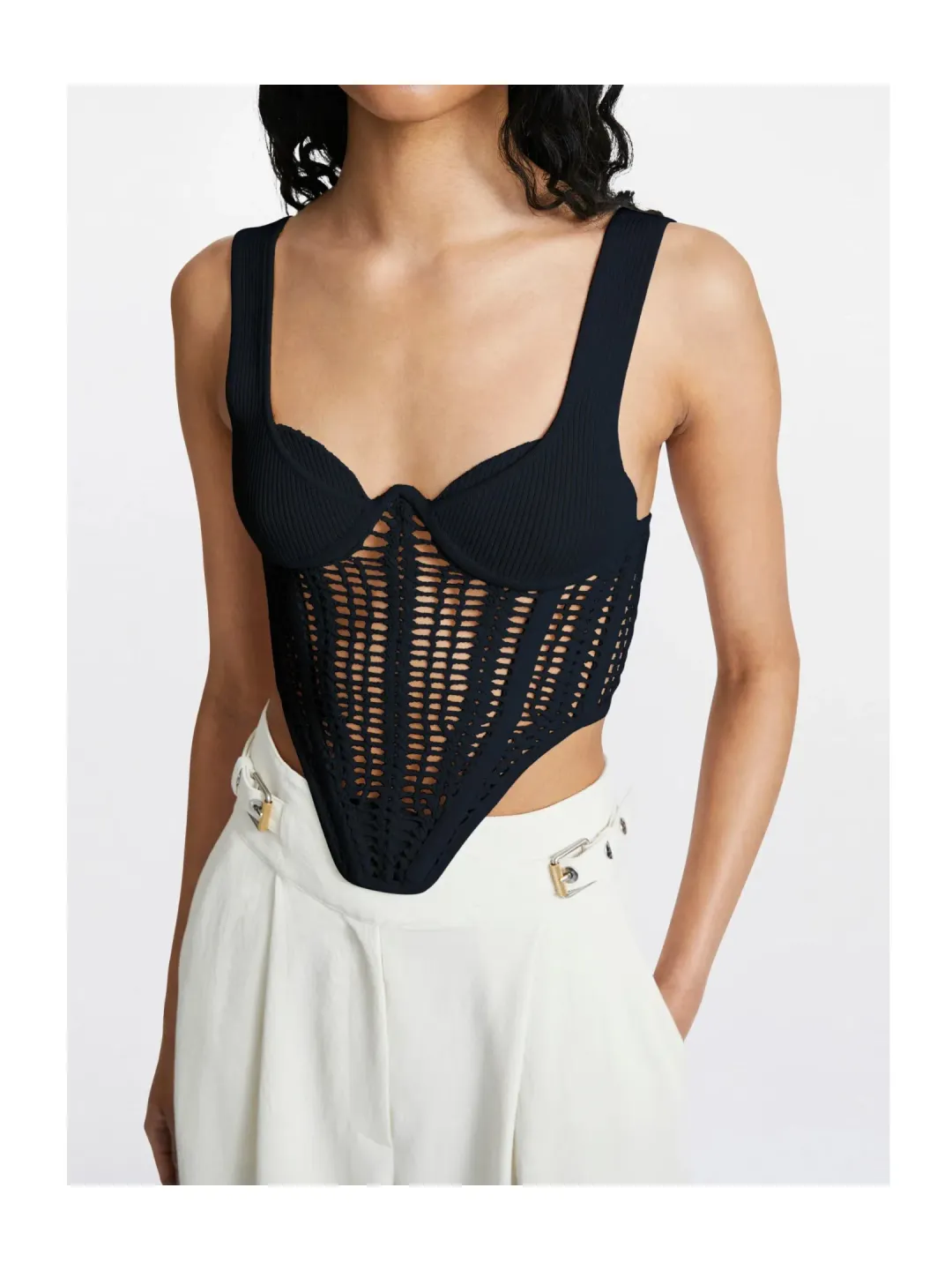 Dion Lee Crochet Knitted Corset Top Black Size 8 for rent on The Volte - main image