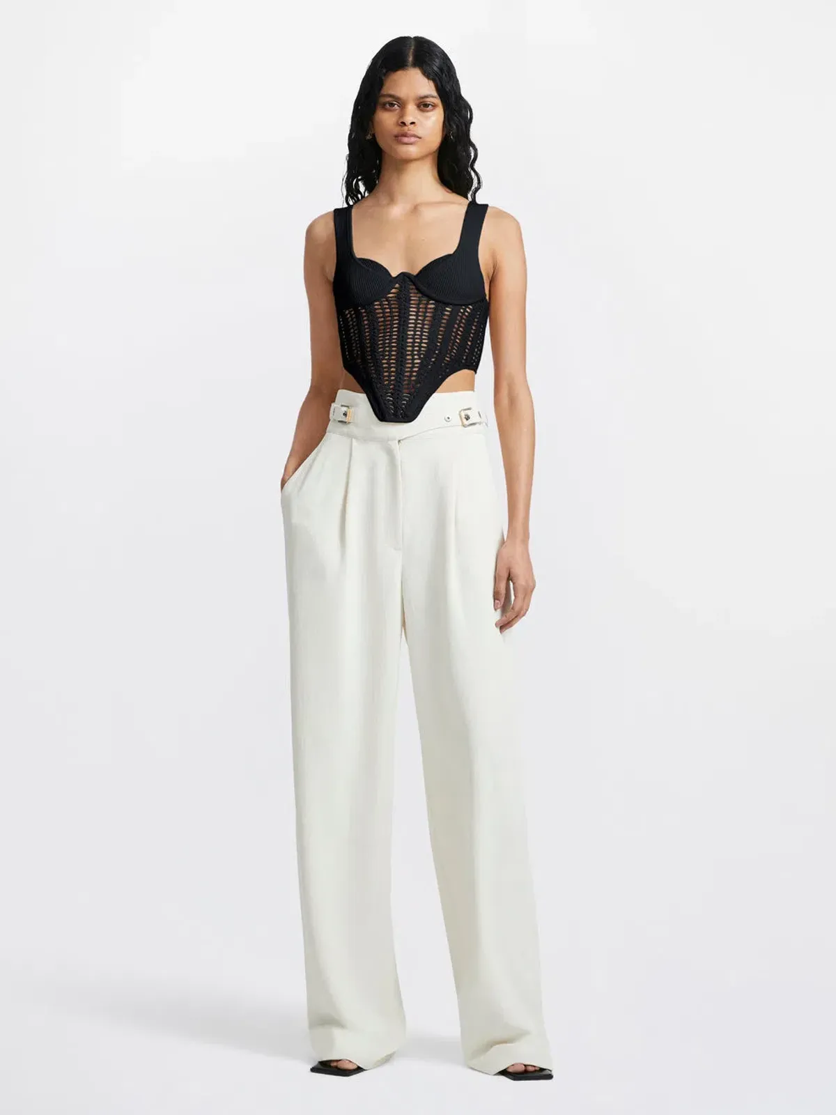 Dion Lee Crochet Knitted Corset Top Black Size 8 for rent on The Volte - main image