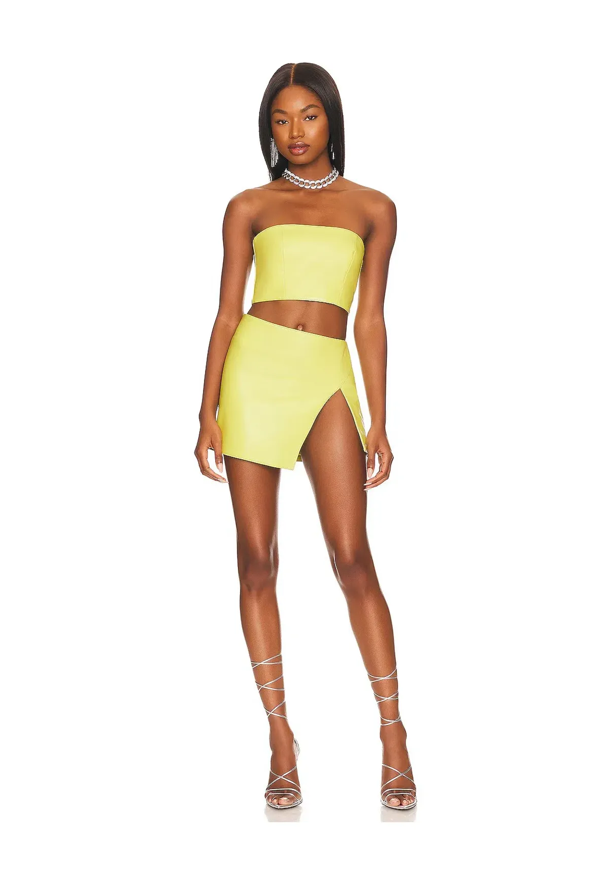 Camila Coelho Pip Leather Micro Skirt Yellow Size 8 for rent on The Volte - main image