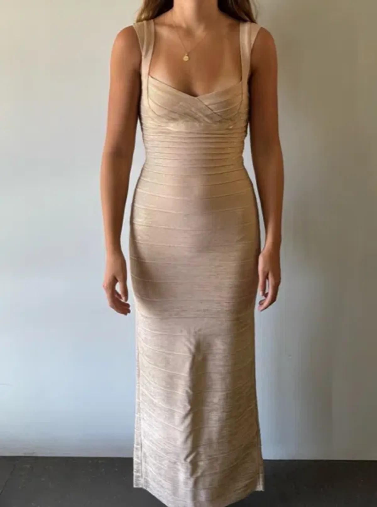Herve Leger Sweetheart Banded Foil Gown Gold in Size XS/ AU 6 - Image 1