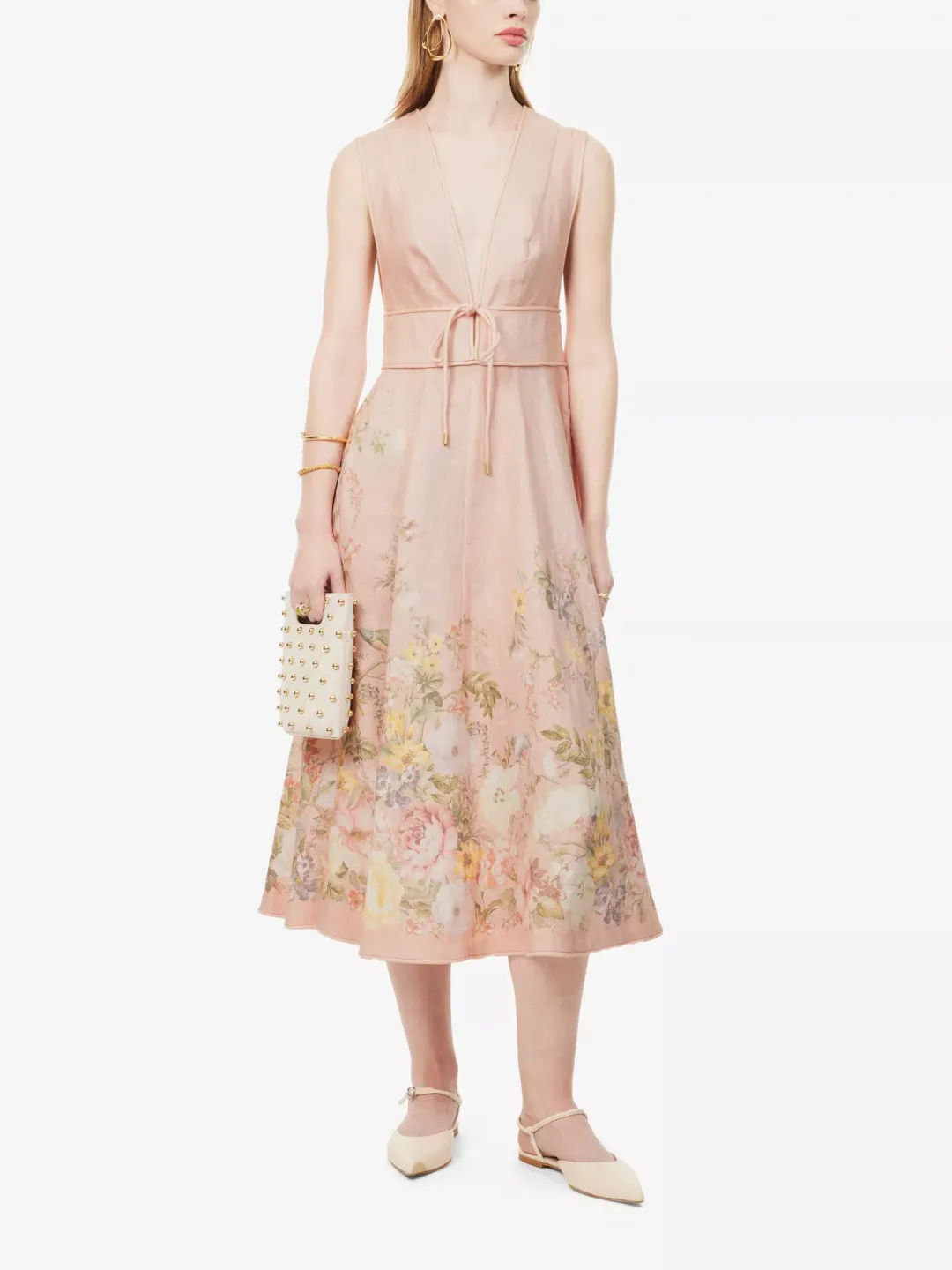 Zimmermann Waverly Plunge Midi Dress in Pink Floral Size 2 (AU 12) for rent on The Volte - main image
