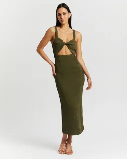 Shona Joy Simone Fitted Cut Out Midi Dress Olive Green Size 6 for rent on The Volte - image 2
