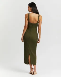 Shona Joy Simone Fitted Cut Out Midi Dress Olive Green Size 6 for rent on The Volte - image 3