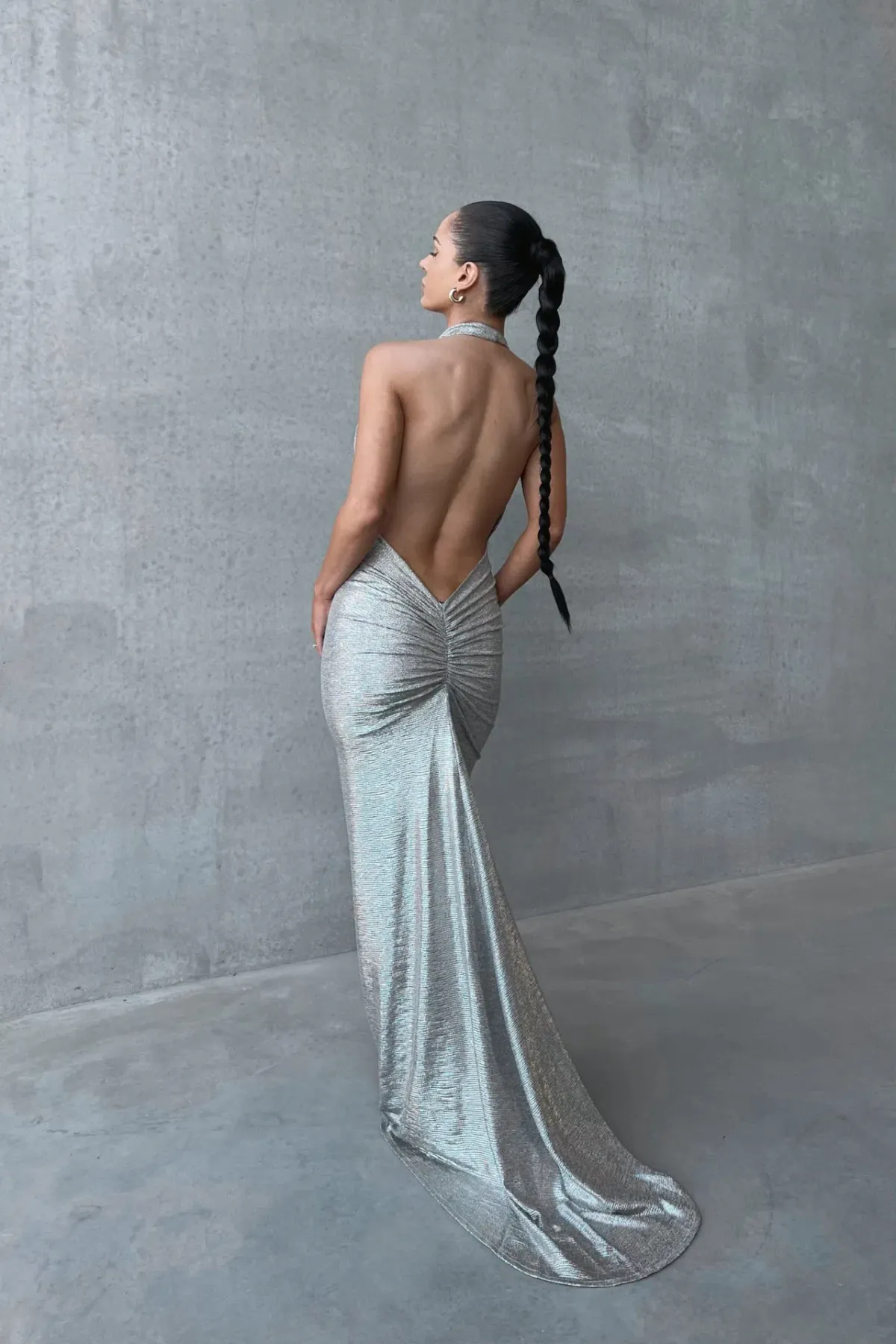 Melani The Label Maria Cowl Gown in Moonlight Silver Foil Size L / AU 12 - Image 3
