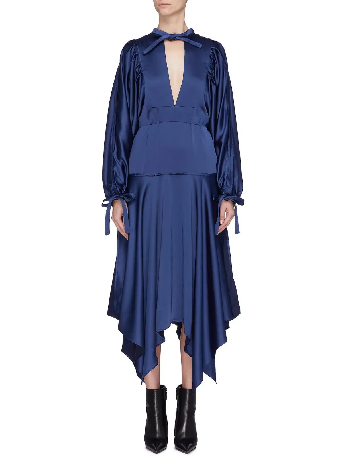 Self Portrait Handkerchief Hem Satin Midi Dress Blue Size 14 - Image 1