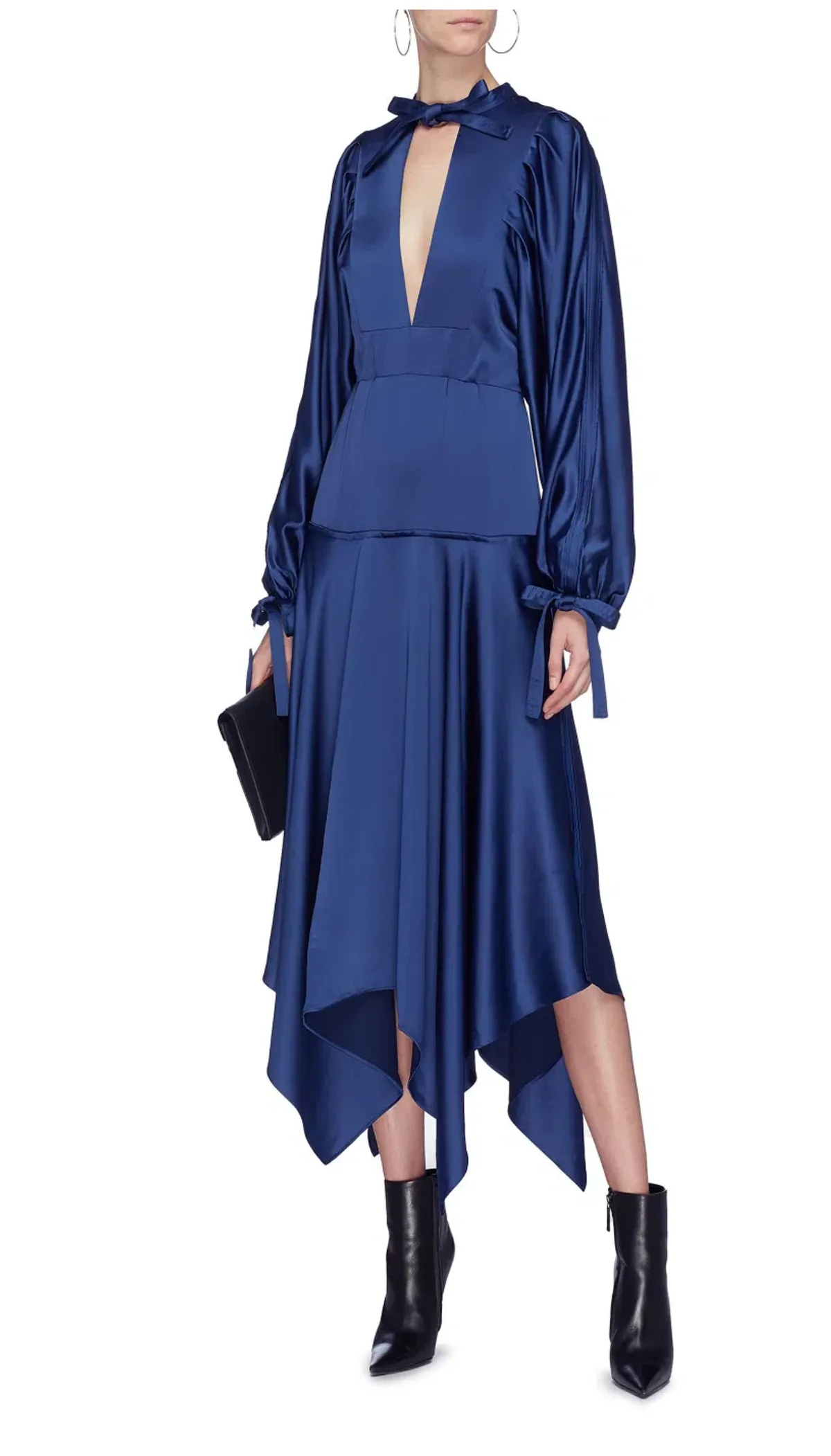 Self Portrait Handkerchief Hem Satin Midi Dress Blue Size 14 - Image 2
