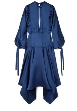 Self Portrait Handkerchief Hem Satin Midi Dress Blue Size 14 for rent on The Volte - image 4